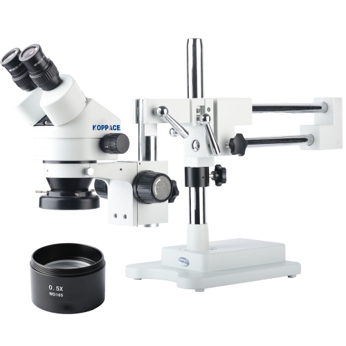 KOPPACE 3.5X-45X放大,双臂支架,双目立体显微镜,手机维修显微镜,目镜WF10X/20,144 LED环形灯,包括0.5X物镜