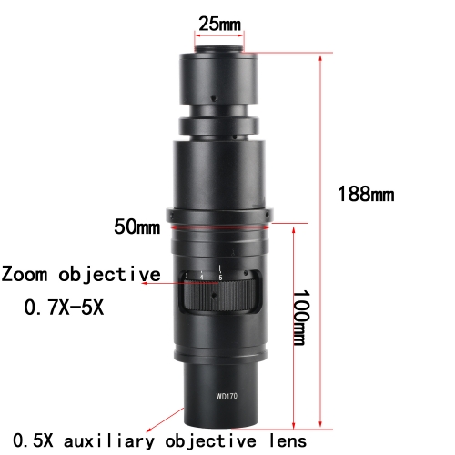 KOPPACE 13X-91X Industrial Microscope Lens 0.4X Eyepiece 0.7X-5X Zoom Objective 25mm C-Mount Interface Electron Microscope Lens