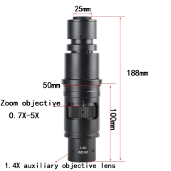 KOPPACE 36X-255X Industrial Microscope Lens 0.4X Eyepiece 0.7X-5X Zoom Objective 25mm C-Mount Interface Electron Microscope Lens