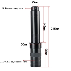 KOPPACE 64X-410X 工业显微镜镜头 1X目镜 0.7X-4.5X 变焦物镜 25mm C接口连续变焦镜头