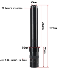 KOPPACE 128X-820X 工业显微镜镜头 2X目镜 0.7X-4.5X 变焦物镜 25mm C接口 连续变倍镜头