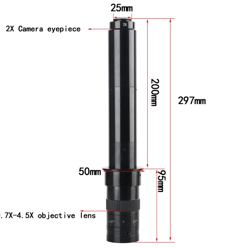 KOPPACE 128X-820X Industrial Microscope Lens 2X Eyepiece 0.7X-4.5X Zoom Objective 25mm C-Mount Continuous Zoom Lens