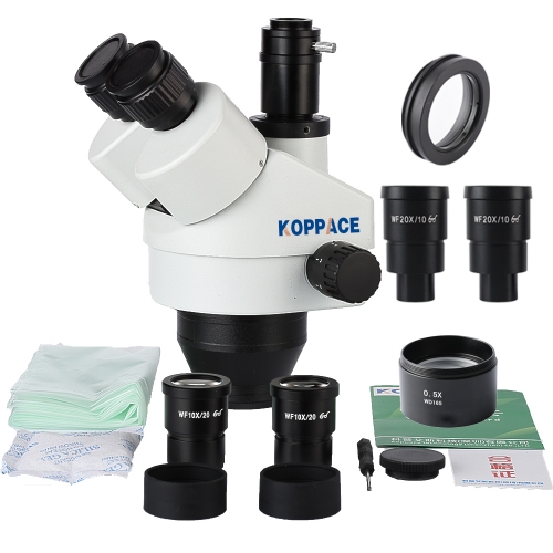 KOPPACE 3.5X-90X Trinocular Stereo Microscope Lens Trinocular Industrial Microscope Lens 1X CTV Adapter Continuous Zoom Lens