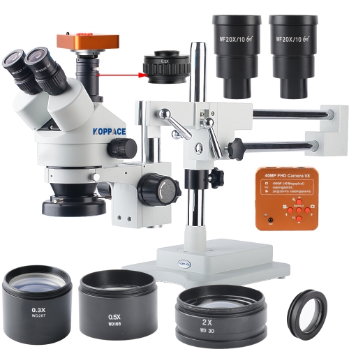 KOPPACE 2.1X-180X Trinocular Stereo Microscope 40 Million Pixels industrial Microscope Camera Mobile Phone Repair Microscope