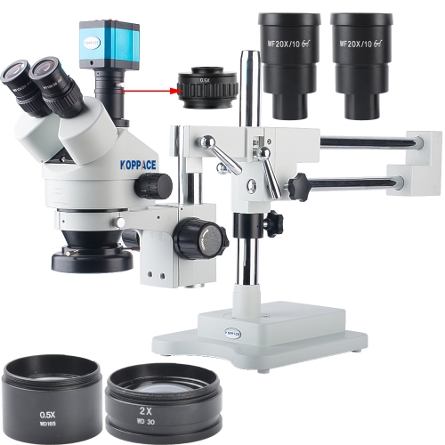 KOPPACE 3.5X-180X Trinocular Stereo Zoom Microscope With WF10X/20,WF20X/10 Eyepieces 0.5X and 2.0X Barlow Lens