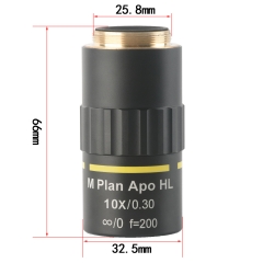 KOPPACE Infinitely Far Flat Field Apochromatic  APO Metallographic Microscope Objective 10X/0.3 Working Distance 34mm Installation Interface 25.8mm