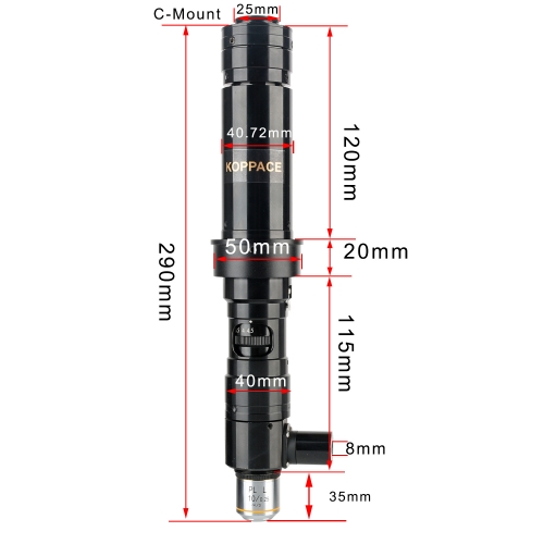 KOPPACE 2000X High Magnification Single Barrel Coaxial Optical Lens Continuous Zoom Lens With 10X Metallographic Objective