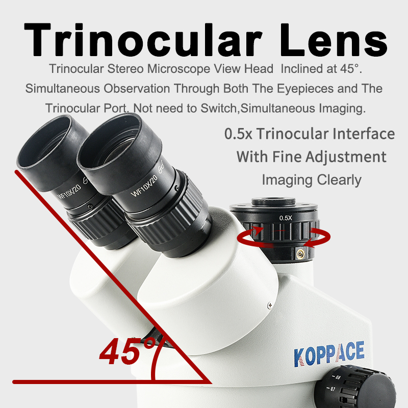 KOPPACE 3.5X-90X Stereo Microscope Continuous Zoom Lens Trinocular eye ...