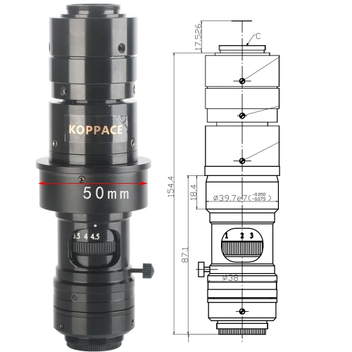 KOPPACE 9X-60X Industrial Microscope Continuous Zoom Lens 0.7X-4.5X Zoom Objective 25mm C-Mount
