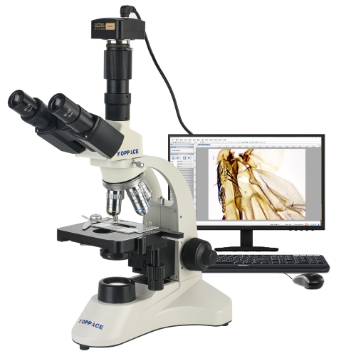 KOPPACE 300X-7600X Trinocular Compound Lab Microscope Flat Field Achromatic Objective 5 Million Pixels USB Camera