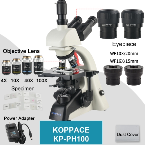 KOPPACE 40X-1600X Trinocular Compound Lab Microscope Infinite Flat Field  Achromatic Objective