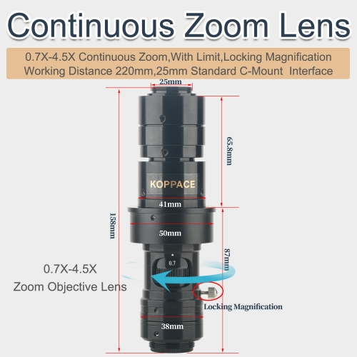 KOPPACE 150mm工作距离高清工业镜头连续变倍物镜