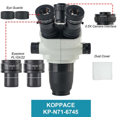 KOPPACE 6.7X-45X Trinocular Stereo Microscope Lens  0.5X Trinocular Interface With the Magnification Locking Function