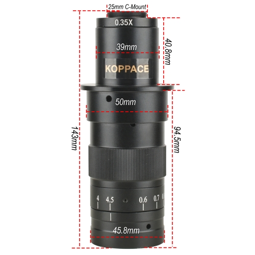 KOPPACE 14X-107X C-Mount HD Microscope lens 0.6X-4.5X Continuous Zoom Lens