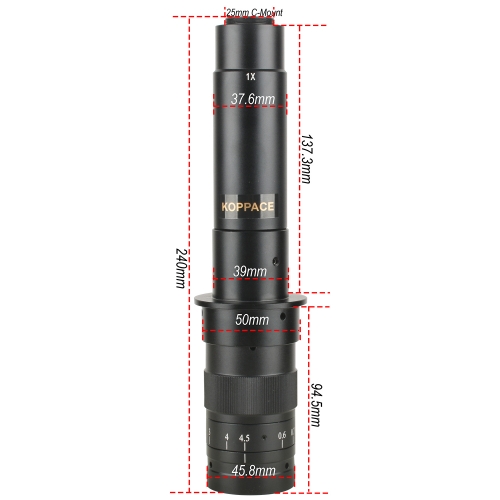 KOPPACE 41X-307X HD Microscope Lens C-Mount 0.6X-4.5X Continuous Zoom Lens