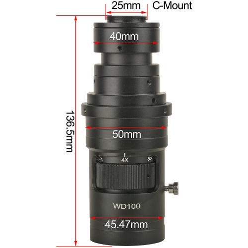 KOPPACE 25X-182X HD C-Mount Microscope Lens 0.7X-5X Continuous Zoom Lens