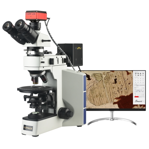 KOPPACE 193X-1935X Trinocular Polarizing Metallurgical Microscope for observing and analyzing mineral and rock crystals.