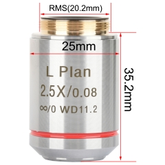 KOPPACE PL2.5X/WD11.2 Infinity Long Working Distance Flat Field Achromatic Metallographic Objective Installation interface 20.2mm