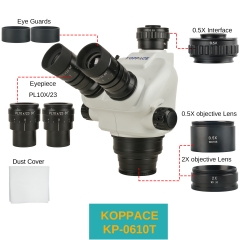 KOPPACE 3.25X-110X Trinocular Stereo Microscope Continuous Zoom Lens Eyepiece PL10X/22mm 0.5X Trinocular Interface