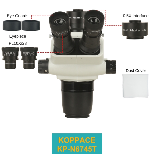KOPPACE 6.7X-45X三目立体显微镜 连续变倍镜头 目镜PL10X/23mm 0.5X三目接口
