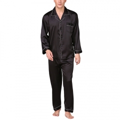 Men's Satin Pajamas Set Silk Luxury 2 Piece Loungewear Long Sleeve Pocket Sleepwear