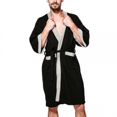 Men's Waffle Robe Cotton Bathrobe Spa Kimono Robe Warm Long Winter Pocket Loungewear