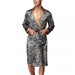 Men's Satin Kimono Robe Long Silk Classic Nightgown Luxury Lightweight Spa Bathrobe