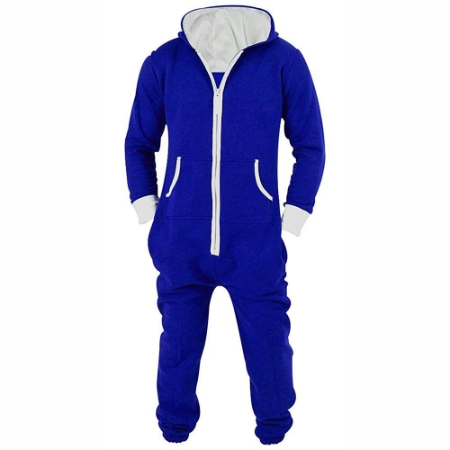 Men's Hooded Onesie Union Suit Non Footed Warm Zipper Long Playsuit Pajama Jumpsuit