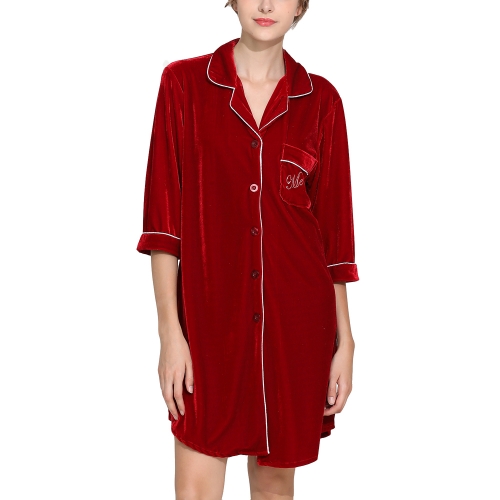 Women's Velvet Nightshirt Fleece Warm Loungewear Luxury Plush Soft Hotel Nightgown