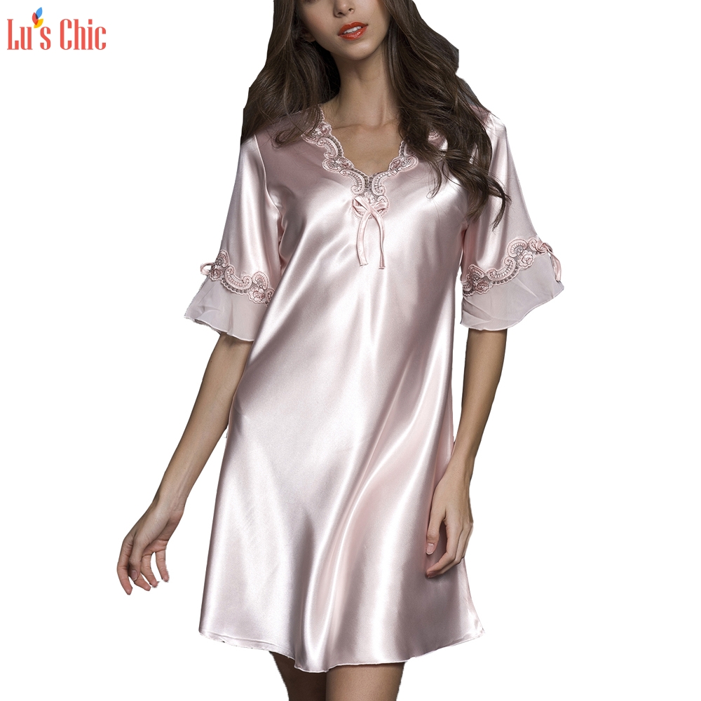 Women's Satin Sleep Dress Short Nightgown - Lu's Chic