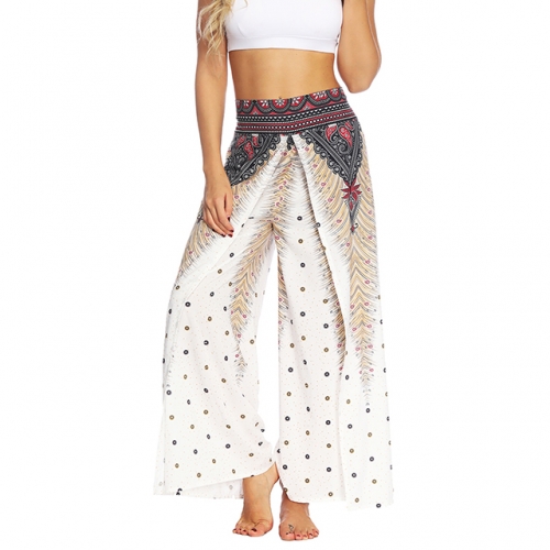 Women's Boho Pants Wide Leg Palazzo Slit Yoga Workout Palazzo Hippie Beach Pants