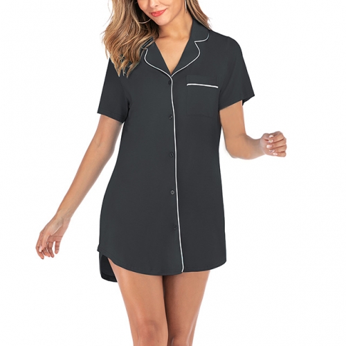 Women's Button Down Nightgown Soft Short Sleeve Nightdress V Neck Boyfriend Sleepshirts