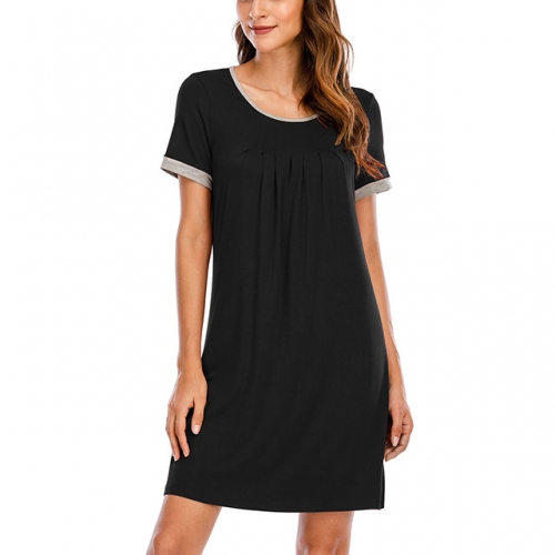 Women's Soft Nightgowns Short Sleeve Nightdress Comfy Pleated Scoop Neck Sleepshirts