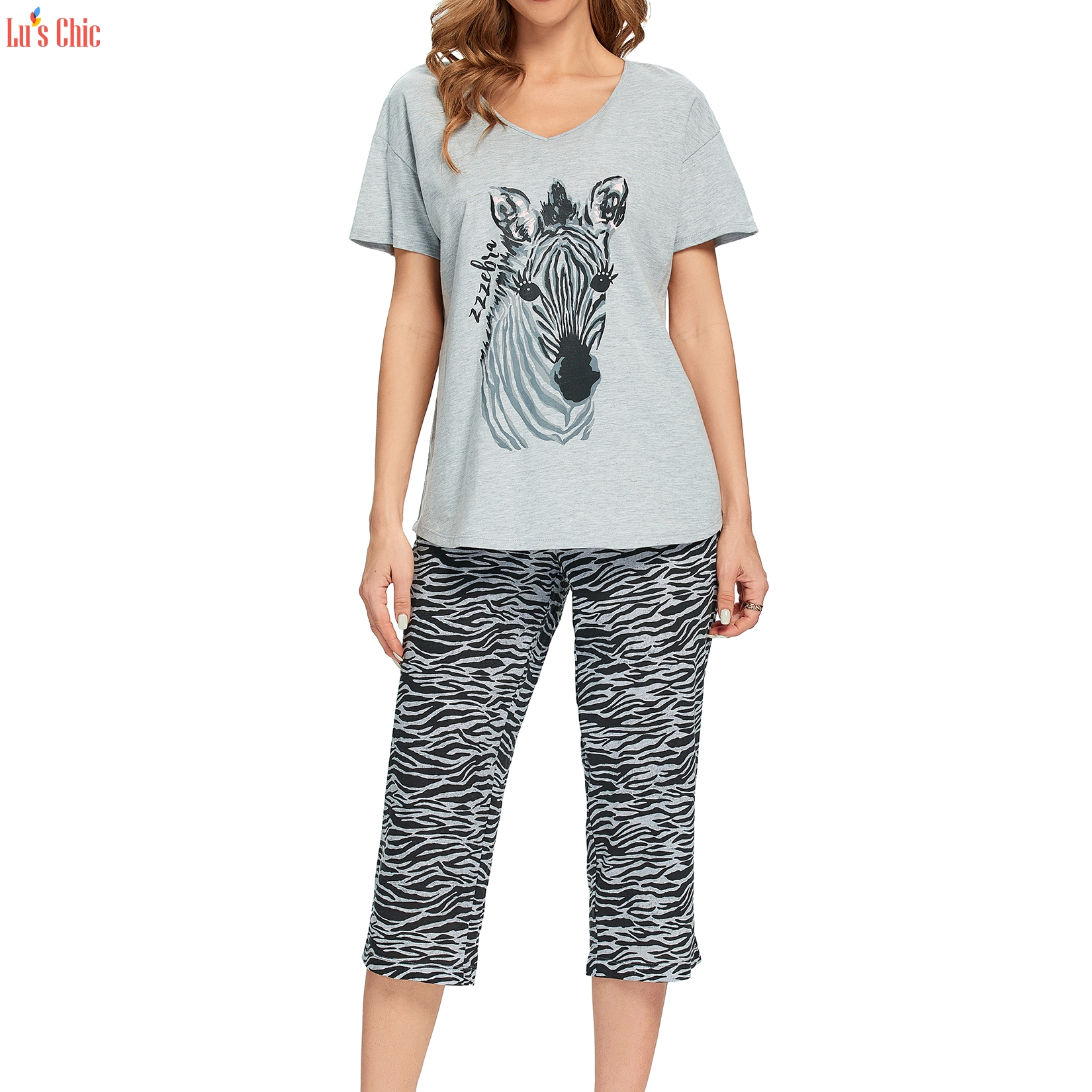 Women's Cute Cotton Capri Pajama Set Lu's Chic