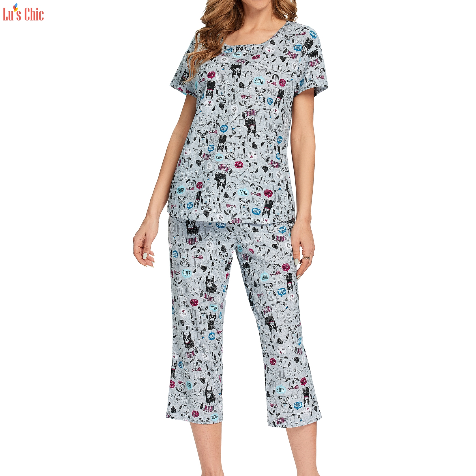 Women's Cute Cotton Capri Pajama Set - Lu's Chic