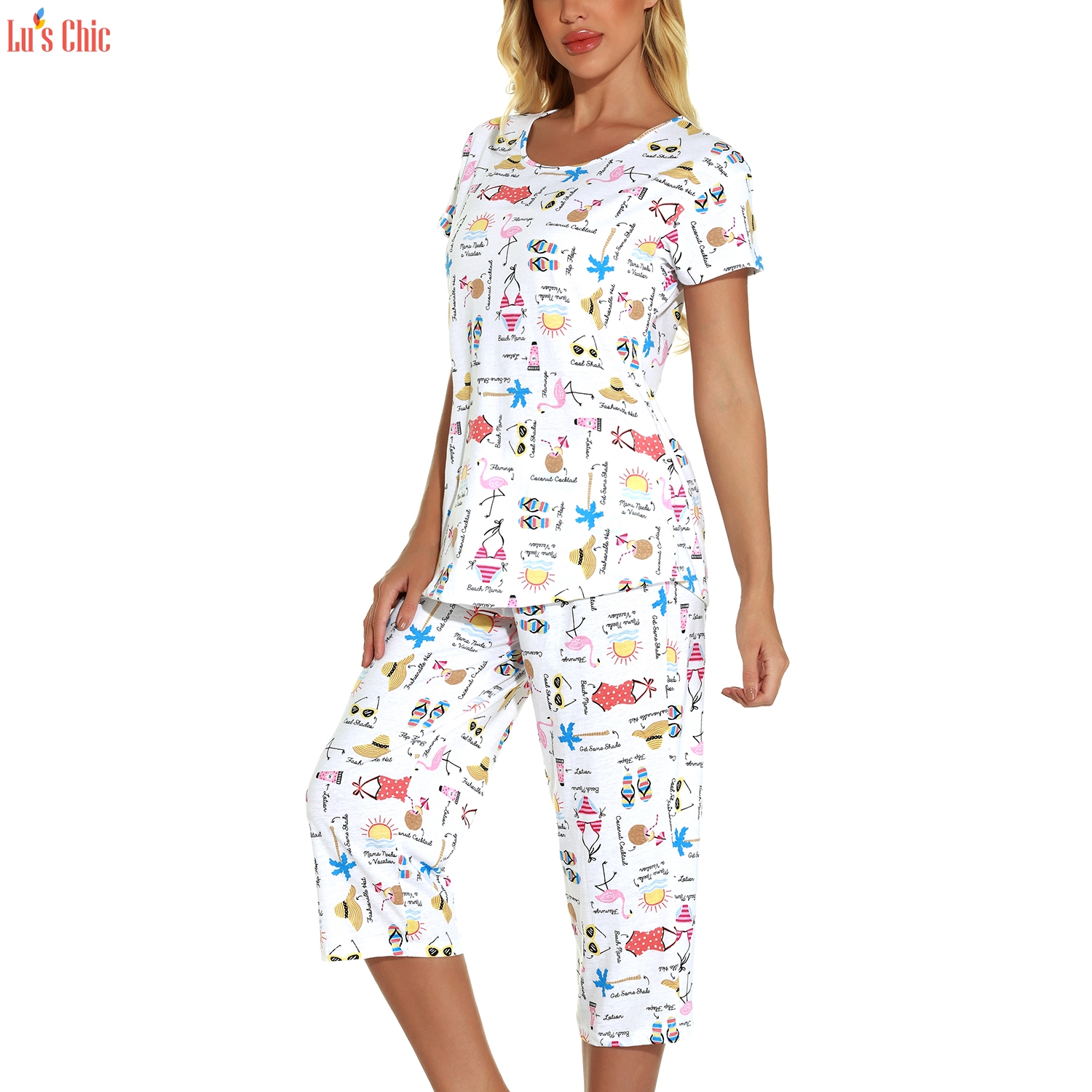 Women's Cute Cotton Capri Pajama Set - Lu's Chic