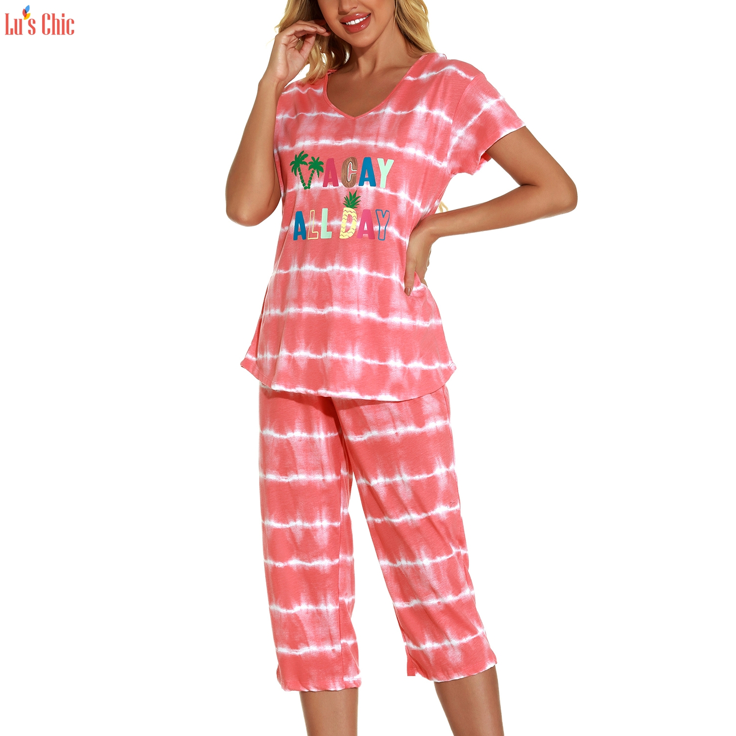 Womens Cute Cotton Capri Pajama Set Lus Chic
