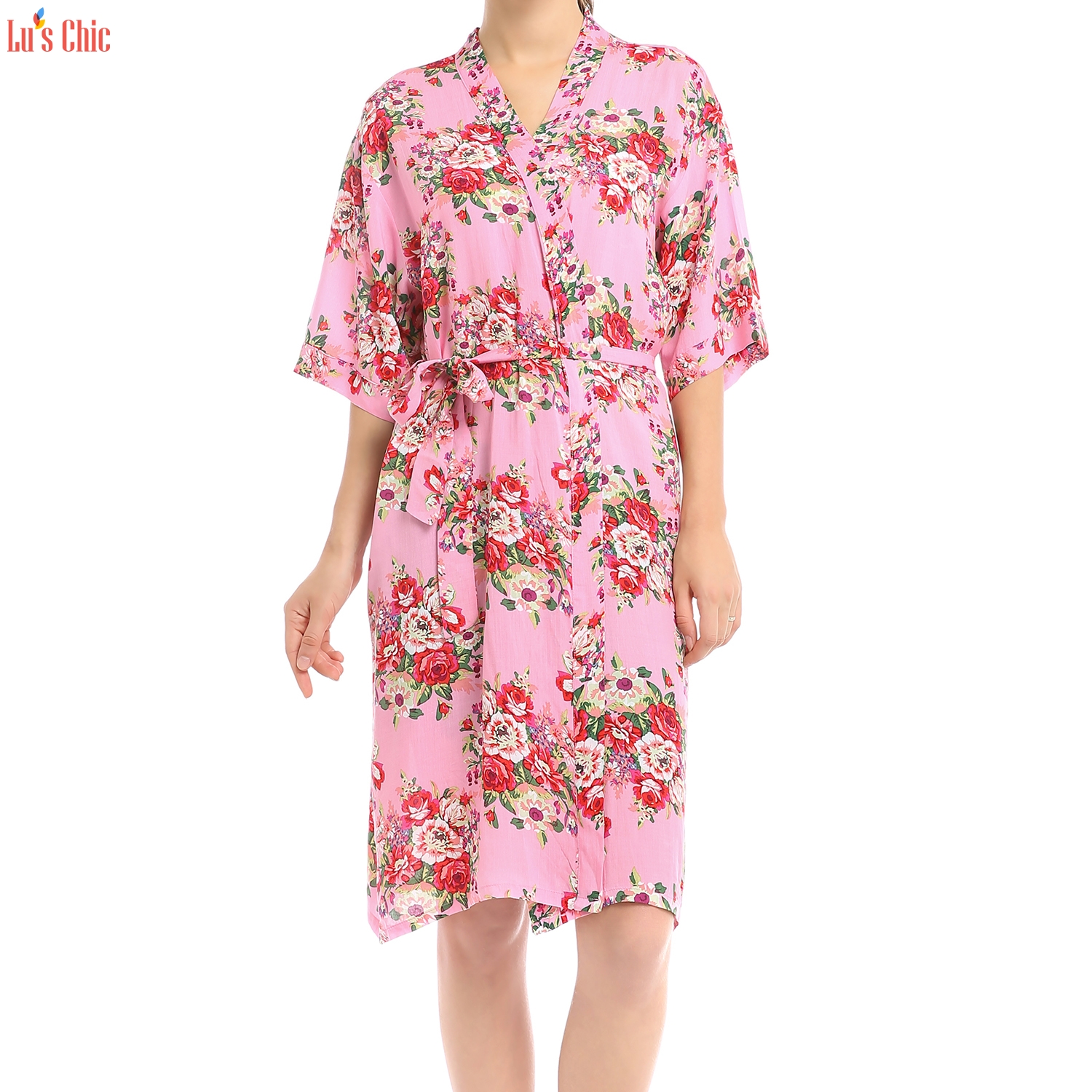 Women's Floral Short Kimono Robe - Lu's Chic