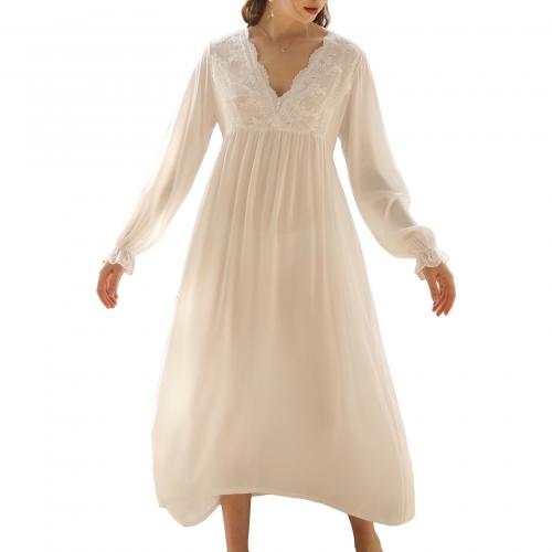 Women's Long Sleeve Nightgown Cotton Victorian Pajama Dress Sleep Night Gown