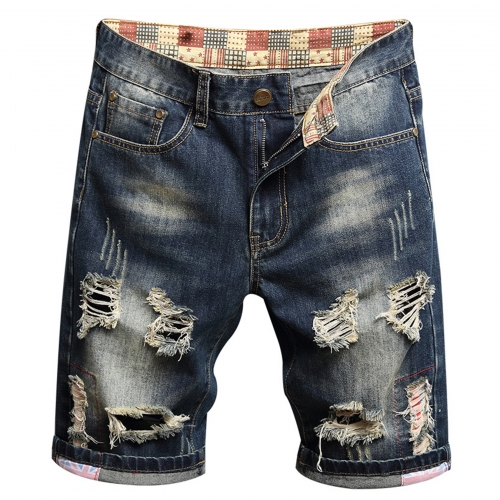 Men's Shorts Ripped Jeans Slim Fit Denim Shorts Knee Length Straight Casual Fashion