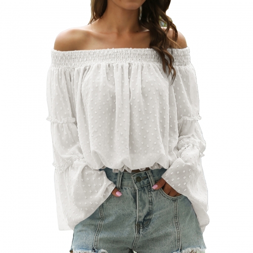 Women's Long Sleeve Shirt Top Off Shoulder Blouse Chiffon Tunic Ruffle