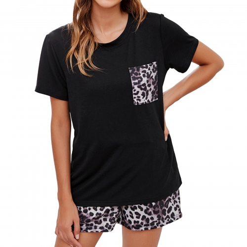 Women's Short Sleeve Pajama Set 2 Piece Sleepwear Leopard Pj Sets Shorts Loungewear
