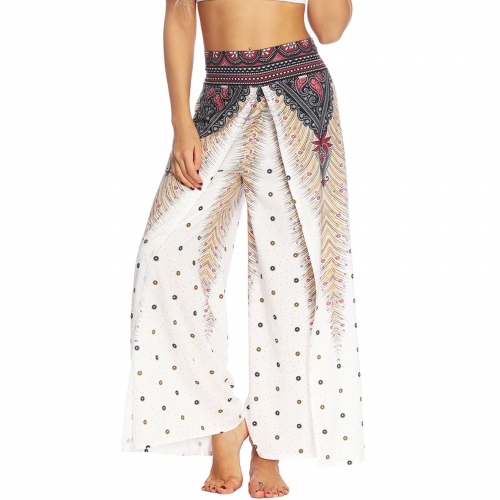 Women's Casual Pants Long Slitted Wide Leg Ankle Yoga Patterned