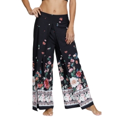 Women's Casual Pants Yoga Long Wide Leg Palazzo Slitted Ankle Patterned