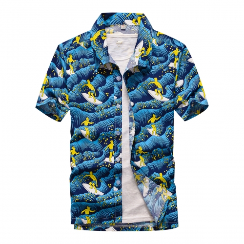 Men's Hawaiian Shirt Button Up Hawaii Aloha Tropical Short Sleeve
