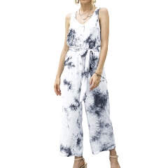 Women's Tie Dye Jumpsuit Long Romper Sleeveless Casual Fitted Print Midi