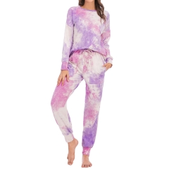 Women's Tie Dye Lounge Sets Sweatsuit Jogger Pajama Long Sleeve PJ Pants Cotton 2 Piece Loungewear with Pockets