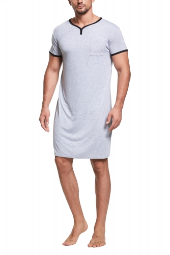 Men's Nightshirt Short Sleeve Nightgown Henley Sleep Gowns Nightwear for Sleeping