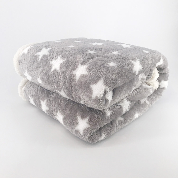 Stars printed fluffy baby blanket thick heavy Flannel sherpa Fleece