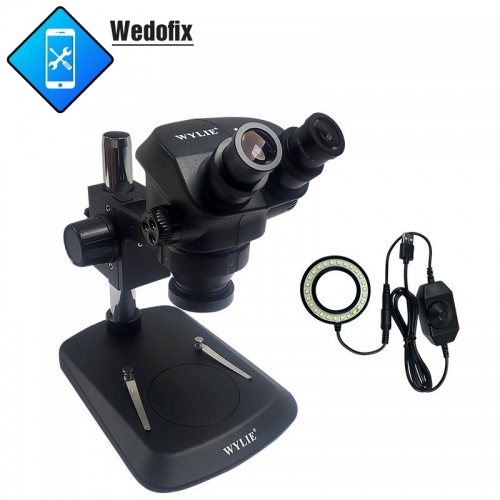 WyLie Ultra HD 7-50X Binocular Stereo Microscope with 26pcs Microscope Ring Light for Microsolder Repair